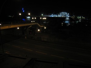 Massive Ship in the Elbe at Night