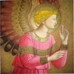 Erin McDermott after Fra Angelico: recreation of "Annunciatory Angel" in acrylic and ink.